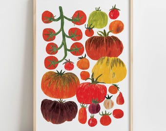 Tomatoes Wall Art Print, Food and Drink Kitchen Decor, Illustration Print