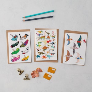 Ensemble de cartes de voeux au choix, carte d'anniversaire, carte de dinosaure, carte d'animal, carte de célébration, impression de dinosaure, carte de flamant rose, blanc à l'intérieur,