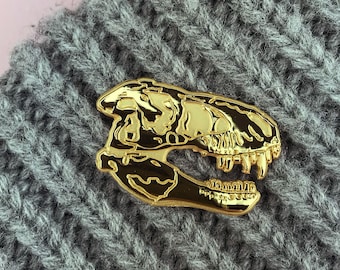 Fierce T-Rex Skull Pin Badge - Gold Plated and Impressively Detailed