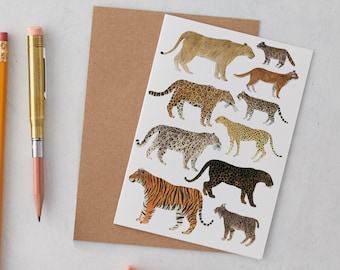 Birthday Card Cats, Wild Cats Greeting Card, Tiger, Lion, Leopard, Jaguar, Cheetah Card