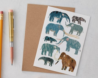 Birthday Card Elephants, Prehistoric elephant Greeting Card, mammoth, deinotherium, Proboscidea