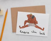 Reverse Chin Lock Wrestling Greeting Card, thank you card, greeting card, birthday card, wrestling gift, wrestling print, wrestling card