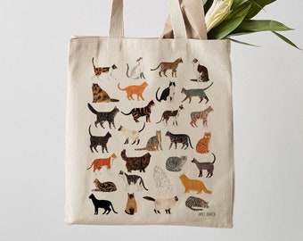 Cat Tote Bag, Canvas Tote Bag, Fair Trade, canvas bag, cats, shoulder bag, shopper, cat print, gift for her, tote bag for women