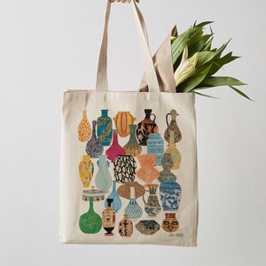 Vases and Ceramic Illustrated Tote Bag, Fair Trade Shopper Bag image 2