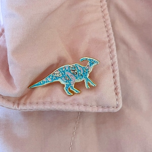 Parasaurolophus Enamel Pin, Duck-Billed Dinosaur Brooch