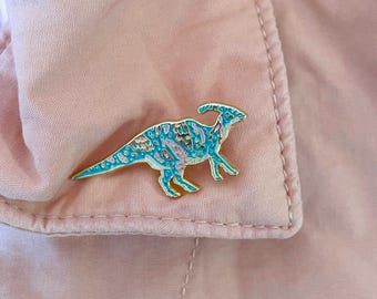 Parasaurolophus Enamel Pin, Duck-Billed Dinosaur Brooch