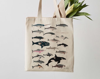 Tote Bag, Canvas Tote Bag, Whale, Dolphin, Fair Trade, Cetacean, Whale Print, Whale Art, Weekender Bag, Shoulder Bag, Canvas Bag, Tote Bags