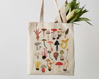 Mushroom Tote Bag, Fair Trade Canvas Shopping Shoulder Eco Bag, Long handle tote