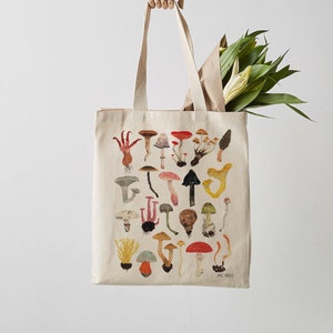 Mushroom Tote Bag, Fair Trade Canvas Shopping Shoulder Eco Bag, Long handle tote image 1