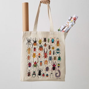Bugs Tote Bag, langer Henkel Fair Trade Canvas Tasche, Insekten, Umhängetasche, Shopper, Käfer Print