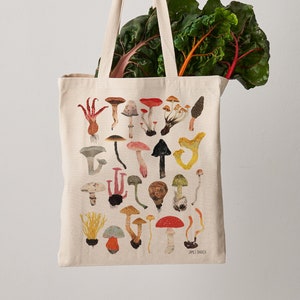 Mushrooms Tote Bag, everyday canvas bag, toadstool, fungi, fungus print, shoulder bag, fair trade, nature lover bag, gift for her, shopper image 1