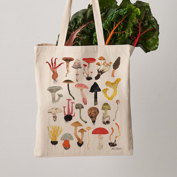 Paddestoelen Tote Bag, alledaagse canvas tas, paddenstoel, schimmels, schimmelprint, schoudertas, eerlijke handel, natuurliefhebber tas, cadeau voor haar, shopper