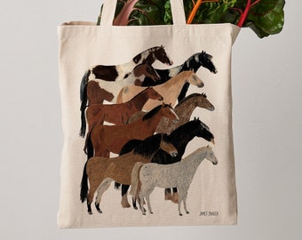Ponies Tote Bag, Horses Canvas Tote Bag, Fair Trade, canvas bag, shoulder bag, shopper, equestrian print, gift for her, tote bag for women
