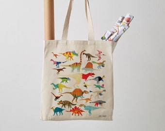 Dinosaurs Canvas Tote Bag, shopper, dinosaur print, shoulder bag, fair trade, canvas bag, gift for her, gift for him, canvas tote