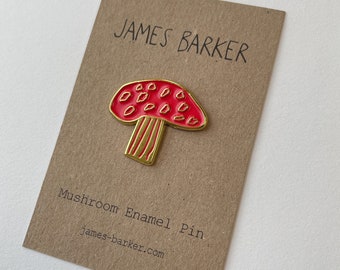 Red Mushroom Enamel Pin, Fungi badge, Lapel pin badge, Gold Brooch, Cute enamel pin, Toadstool gifts