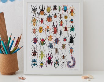 Käfer Druck, Insekten Druck, Insekten Kunst, Käfer Druck, Kinderzimmer Dekor, Geschenk für Ihn, Tier Druck, Käfer Kunst, Käfer, Insekten, Wandkunst, Marienkäfer