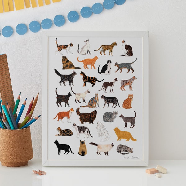 Cat Print, Cat wall art, cat art, giclee print, cat nursery art, cat lover gift, cat illustration, cat poster, cat lover gift, pet art, cats