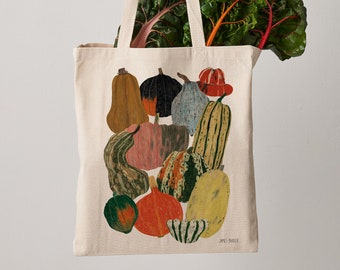 Squash Vegetable Canvas Tote Bag, pumpkin bag, farmers market, shopper, shoulder bag, fair trade, plant bag, gift for her, shopper bag