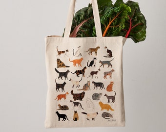 Cat Tote Bag, Fair Trade Canvas Tote Bag with Long Handles