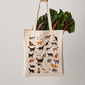 Cat Tote Bag, Fair Trade Canvas Tote Bag with Long Handles