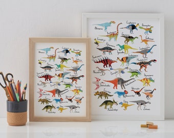 Dinosaur Alphabet Print, A-Z, Nursery Wall Art