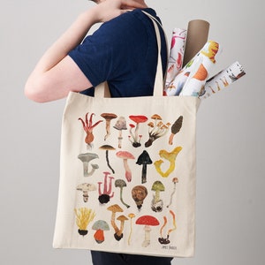 Mushroom Tote Bag, Fair Trade Canvas Shopping Shoulder Eco Bag, Long handle tote image 2