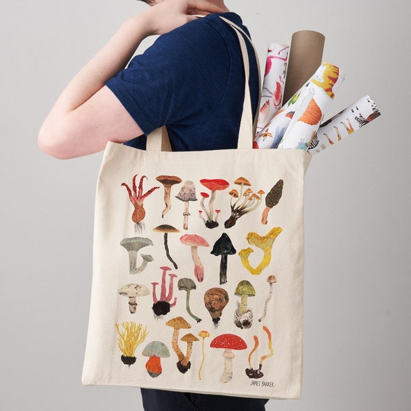 Sac fourre-tout champignon, champignons vénéneux, grand sac en toile de coton, sac de courses, sac à bandoulière, sac à provisions, sac réutilisable écologique, cadeau pour elle, sac cabas