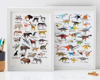 Two Prints of your choice! A3, Wall Art, Dinosaurs, Animals, Children Alphabet A-Z, Cats, Kids decor, Nursery, Gift for home