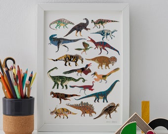 Colourful Dinosaurs Print, Wall Art, Nursery wall art, Triceratops, Christmas gift