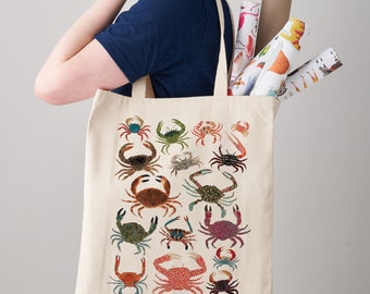 Crabs Tote Bag, Crustacean Canvas Tote Bag, Fair Trade, Sea Life Print, Shell fish, Weekender Bag, Shoulder Bag, Canvas Bag, Tote Bags