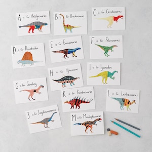 Cartes de voeux de dinosaures de A à Z, carte d'anniversaire, illustration, tricératops, carte d'animal, impression de dinosaure, carte de dinosaure, carte d'enfant