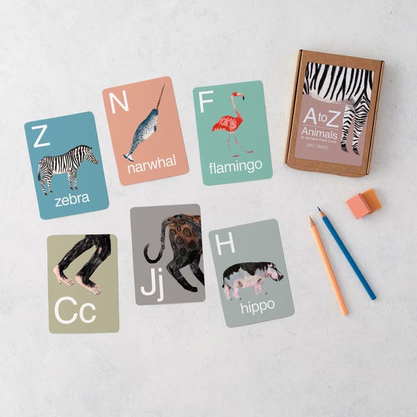 A-Z Tier Alphabet Flash-Karten, ABC-Flash-Karten, Tierkarten, Kindergarten Kunst, Bildung, Flash-Karte, Flash-Karte, Kindergarten, Vorschule