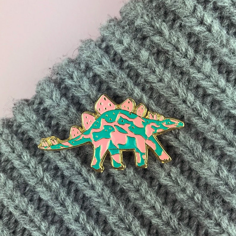 Enamel Pin Dinosaur Stegosaurus Pin, Dinosaur Brooch, Dinosaur Badge, Dinosaur Lover gift, Enamel Badge, Dinosaur Gift, Lapel Pin, image 2