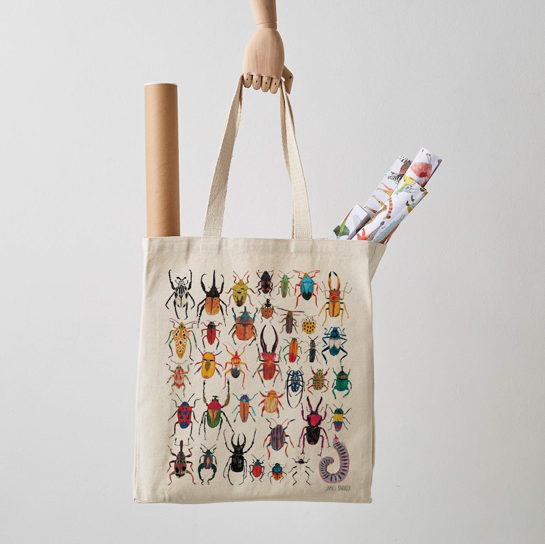 Exotic Bugs Canvas Tote Bag, canvas bag, insects, shoulder bag, shopper, bug print, gift for her, shopper bag, insects, bug illustration 