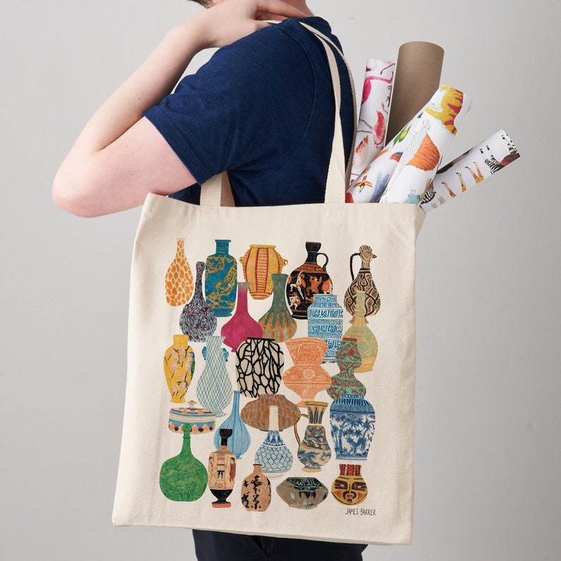 Vases and Ceramic Illustrated Tote Bag, Fair Trade Shopper Bag image 1