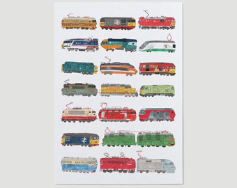 Train Wall Art, Giclee Print, Electric Trains, Transportation, Railway Poster, Vehicle, Trainspotter gift, Vintage trains, Gift for son,