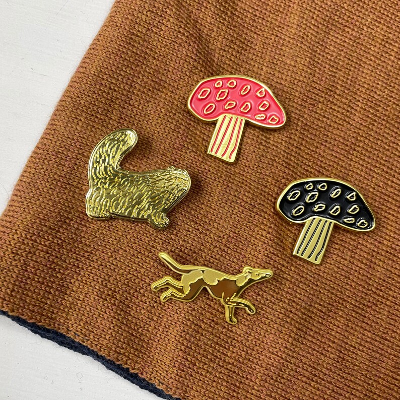 Enamel Pin Set of Your Choice, Dinosaurs, Cat pins, Sighthound Dog, Mushroom pin badges, kawaii cat pin, cute pin gift, Lapel Pin, Brooch, image 9