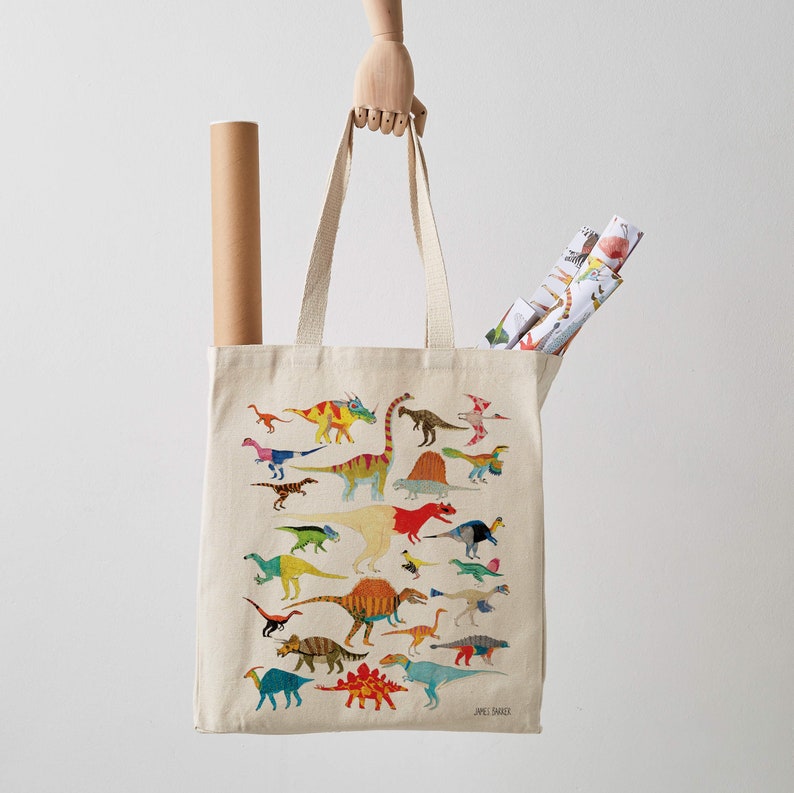 Dinosaurier Tasche, Shopper, Dinosaurier Druck, Schultertasche, Fair Trade, Canvas Tasche, Geschenk für Sie, Geschenk für Ihn Bild 1