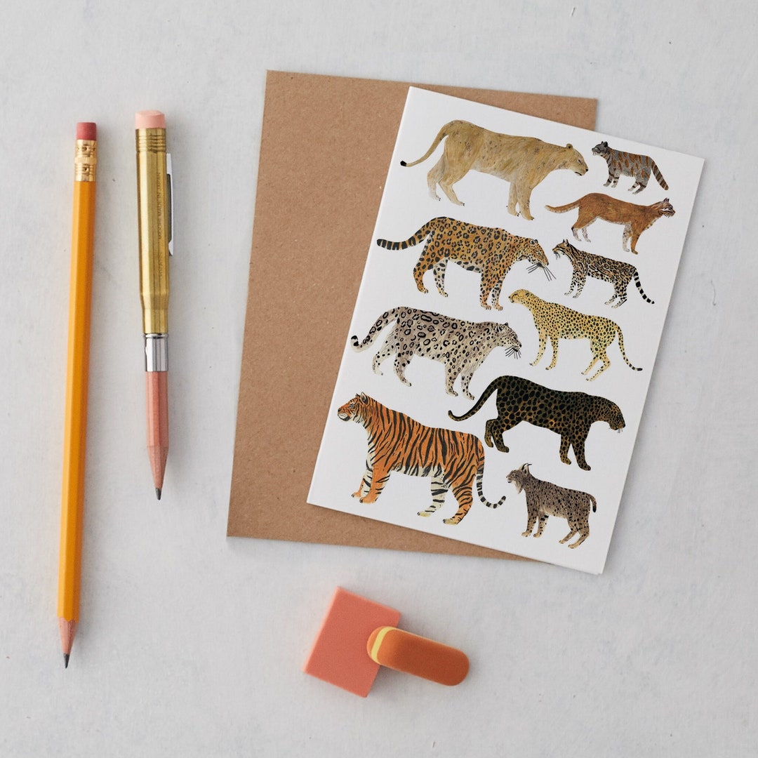 Birthday Card Cats, Wild Cats Greeting Card, Tiger, Lion, Leopard ...