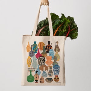 Vases and Ceramic Illustrated Tote Bag, Fair Trade Shopper Bag image 3
