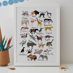 animal alphabet print abc animal print african safari print etsy