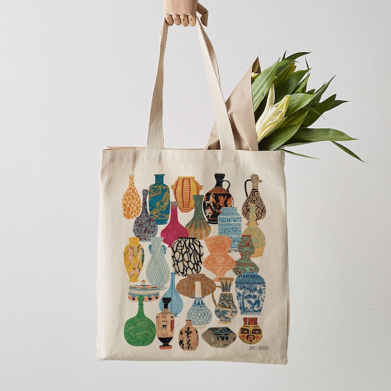 Vases and Ceramic Illustrated Tote Bag, Fair Trade Shopper Bag image 2