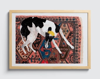 Greyhound on Persian Rug Giclée Print: Dog Lover Wall Art
