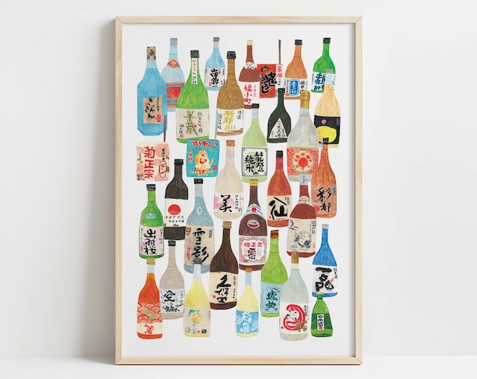 Japanese Sake Set Art Print: Hand-Drawn Rice Wine Illustration