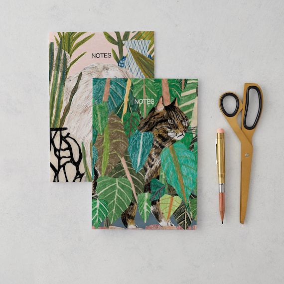 Botanical Cat Notebook Set – Illustrated A5 Recycled Paper, Set of 2