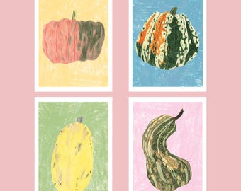 Gourd and Squash Art Print, Illustrated Kitchen Decor, Limited Edition A5