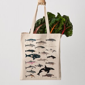 Whale & Dolphin Tote Bag, Canvas Tote Bag, Fair Trade, Cetacean, Whale Print, Whale Art, Weekender Bag, Shoulder Bag, Canvas Bag, Tote Bags image 3