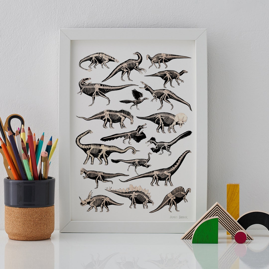 Dinosaurs Fossils Print, Dinosaur Decor, Kids Decor, Dinosaur Present ...