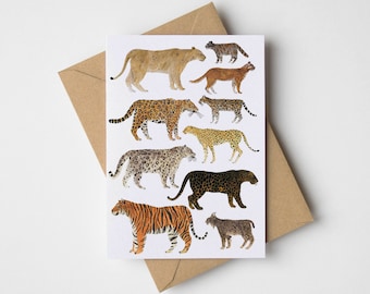 Wild Cats Birthday Card, Greeting Card, Tiger, Lion, Leopard, Jaguar, Cheetah