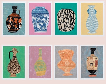 Limited Edition Vase Prints, Illustrated Ceramics decor, numbered print, Kitchen Wall Art, Small prints, Art print A5